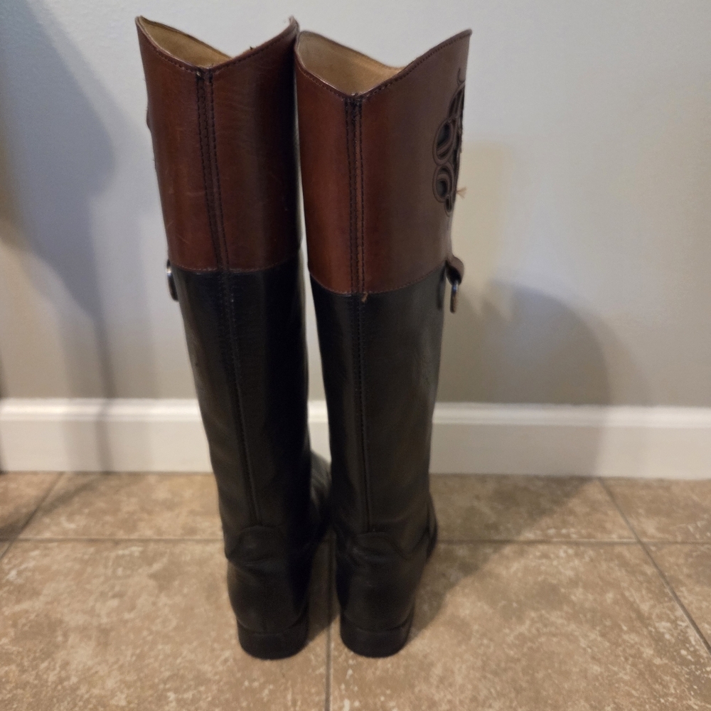 FRYE Women's Melissa Logo Button Motorcycle Equestrian Black Boots Size 7 - Picture 4 of 10